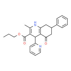 ChemSpider 2D Image | Propyl 2-methyl-5-oxo-7-phenyl-4-(2-pyridinyl)-1,4,5,6,7,8-hexahydro-3-quinolinecarboxylate | C25H26N2O3