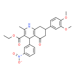 ChemSpider 2D Image | Ethyl 7-(3,4-dimethoxyphenyl)-2-methyl-4-(3-nitrophenyl)-5-oxo-1,4,5,6,7,8-hexahydro-3-quinolinecarboxylate | C27H28N2O7