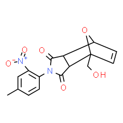 ChemSpider 2D Image | 1-(Hydroxymethyl)-4-(4-methyl-2-nitrophenyl)-10-oxa-4-azatricyclo[5.2.1.0~2,6~]dec-8-ene-3,5-dione | C16H14N2O6