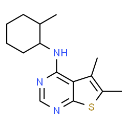 ChemSpider 2D Image | 5,6-Dimethyl-N-(2-methylcyclohexyl)thieno[2,3-d]pyrimidin-4-amine | C15H21N3S