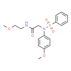 ChemSpider 2D Image | N-(2-Methoxyethyl)-N~2~-(4-methoxyphenyl)-N~2~-(phenylsulfonyl)glycinamide | C18H22N2O5S