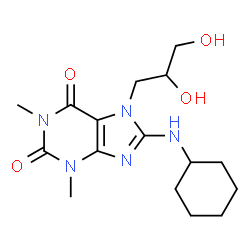 ChemSpider 2D Image | 8-(Cyclohexylamino)-7-(2,3-dihydroxypropyl)-1,3-dimethyl-3,7-dihydro-1H-purine-2,6-dione | C16H25N5O4