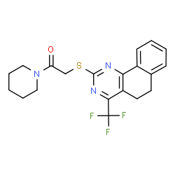 ChemSpider 2D Image | 1-(1-Piperidinyl)-2-{[4-(trifluoromethyl)-5,6-dihydrobenzo[h]quinazolin-2-yl]sulfanyl}ethanone | C20H20F3N3OS