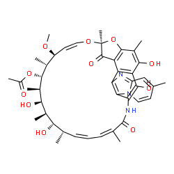 ChemSpider 2D Image | (7S,9Z,11S,12R,13S,14R,15R,16R,17S,18S,19Z,21Z)-2,15,17,36-Tetrahydroxy-11-methoxy-3,7,12,14,16,18,22,30-octamethyl-6,23-dioxo-8,37-dioxa-24,27,33-triazahexacyclo[23.10.1.1~4,7~.0~5,35~.0~26,34~.0~27,
32~]heptatriaconta-1(35),2,4,9,19,21,25(36),26(34),28,30,32-undecaen-13-yl acetate | C43H51N3O11