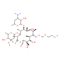 ChemSpider 2D Image | (3R,4S,5S,6R,7R,9R,10E,11S,12R,13S,14R)-6-{[4-(Dimethylamino)-3-hydroxy-6-methyltetrahydro-2H-pyran-2-yl]oxy}-14-ethyl-7,12,13-trihydroxy-4-[(5-hydroxy-4-methoxy-4,6-dimethyltetrahydro-2H-pyran-2-yl)o
xy]-10-{[(2-methoxyethoxy)methoxy]imino}-3,5,7,9,11,13-hexamethyloxacyclotetradecan-2-one | C41H76N2O15