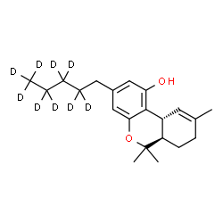 ChemSpider 2D Image | (6aR,10aR)-6,6,9-Trimethyl-3-[(2,2,3,3,4,4,5,5,5-~2~H_9_)pentyl]-6a,7,8,10a-tetrahydro-6H-benzo[c]chromen-1-ol | C21H21D9O2
