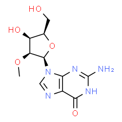 ChemSpider 2D Image | 2-Amino-9-(2-O-methyl-beta-D-lyxofuranosyl)-1,9-dihydro-6H-purin-6-one | C11H15N5O5