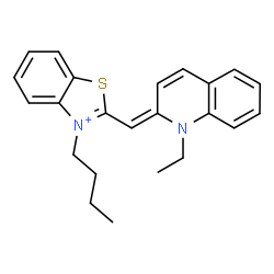ChemSpider 2D Image | 3-Butyl-2-(1-ethyl-1H-quinolin-2-ylidenemethyl)-benzothiazol-3-ium | C23H25N2S