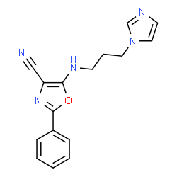 ChemSpider 2D Image | 5-(3-Imidazol-1-yl-propylamino)-2-phenyl-oxazole-4-carbonitrile | C16H15N5O