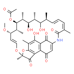 ChemSpider 2D Image | (7S,9E,11S,12R,13S,14R,15R,16R,18S,19E,21Z)-2,15,17-Trihydroxy-11-methoxy-3,7,12,14,16,18,22-heptamethyl-6,23,27,29-tetraoxo-8,30-dioxa-24-azatetracyclo[23.3.1.1~4,7~.0~5,28~]triaconta-1(28),2,4,9,19,
21,25-heptaen-13-yl acetate | C37H45NO12