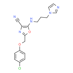 ChemSpider 2D Image | 2-[(4-Chlorophenoxy)methyl]-5-{[3-(1H-imidazol-1-yl)propyl]amino}-1,3-oxazole-4-carbonitrile | C17H16ClN5O2