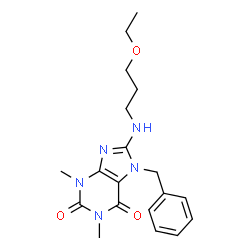 ChemSpider 2D Image | 7-benzyl-8-(3-ethoxypropylamino)-1,3-dimethyl-1H-purine-2,6(3H,7H)-dione | C19H25N5O3