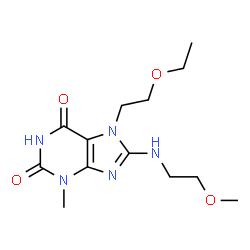 ChemSpider 2D Image | 7-(2-Ethoxyethyl)-8-[(2-methoxyethyl)amino]-3-methyl-3,7-dihydro-1H-purine-2,6-dione | C13H21N5O4