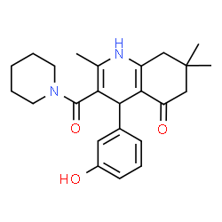 ChemSpider 2D Image | 4-(3-Hydroxyphenyl)-2,7,7-trimethyl-3-(1-piperidinylcarbonyl)-4,6,7,8-tetrahydro-5(1H)-quinolinone | C24H30N2O3