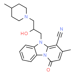 ChemSpider 2D Image | 5-[2-Hydroxy-3-(4-methyl-1-piperidinyl)propyl]-3-methyl-1-oxo-1,5-dihydropyrido[1,2-a]benzimidazole-4-carbonitrile | C22H26N4O2