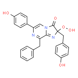 ChemSpider 2D Image | 8-Benzyl-2-hydroperoxy-2-(4-hydroxybenzyl)-6-(4-hydroxyphenyl)imidazo[1,2-a]pyrazin-3(2H)-one | C26H21N3O5