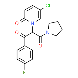 ChemSpider 2D Image | 2-(5-Chloro-2-oxo-1(2H)-pyridinyl)-1-(4-fluorophenyl)-3-(1-pyrrolidinyl)-1,3-propanedione | C18H16ClFN2O3