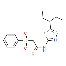 ChemSpider 2D Image | N-[5-(3-Pentanyl)-1,3,4-thiadiazol-2-yl]-2-(phenylsulfonyl)acetamide | C15H19N3O3S2