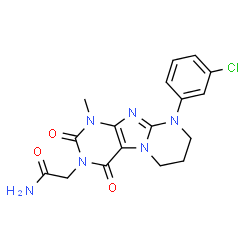 ChemSpider 2D Image | 2-[9-(3-Chlorophenyl)-1-methyl-2,4-dioxo-1,4,6,7,8,9-hexahydropyrimido[2,1-f]purin-3(2H)-yl]acetamide | C17H17ClN6O3
