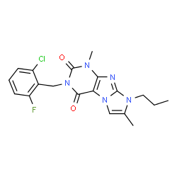 ChemSpider 2D Image | 3-(2-Chloro-6-fluorobenzyl)-1,7-dimethyl-8-propyl-1H-imidazo[2,1-f]purine-2,4(3H,8H)-dione | C19H19ClFN5O2