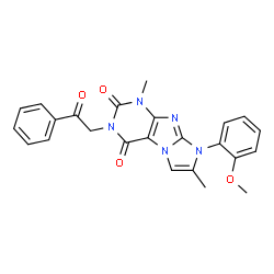ChemSpider 2D Image | 8-(2-Methoxyphenyl)-1,7-dimethyl-3-(2-oxo-2-phenylethyl)-1H-imidazo[2,1-f]purine-2,4(3H,8H)-dione | C24H21N5O4