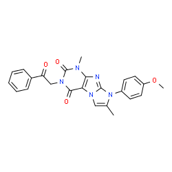 ChemSpider 2D Image | 8-(4-Methoxyphenyl)-1,7-dimethyl-3-(2-oxo-2-phenylethyl)-1H-imidazo[2,1-f]purine-2,4(3H,8H)-dione | C24H21N5O4