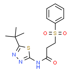 ChemSpider 2D Image | N-[5-(2-Methyl-2-propanyl)-1,3,4-thiadiazol-2-yl]-3-(phenylsulfonyl)propanamide | C15H19N3O3S2
