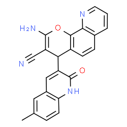 ChemSpider 2D Image | 2-Amino-4-(6-methyl-2-oxo-1,2-dihydro-3-quinolinyl)-4H-pyrano[3,2-h]quinoline-3-carbonitrile | C23H16N4O2