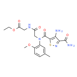 ChemSpider 2D Image | Ethyl N-[(4-amino-3-carbamoyl-1,2-thiazol-5-yl)carbonyl]-N-(2-methoxy-5-methylphenyl)glycylglycinate | C19H23N5O6S