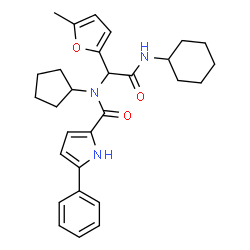 ChemSpider 2D Image | N-[2-(Cyclohexylamino)-1-(5-methyl-2-furyl)-2-oxoethyl]-N-cyclopentyl-5-phenyl-1H-pyrrole-2-carboxamide | C29H35N3O3