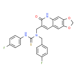 ChemSpider 2D Image | 1-(4-Fluorobenzyl)-3-(4-fluorophenyl)-1-[(6-oxo-5,6-dihydro[1,3]dioxolo[4,5-g]quinolin-7-yl)methyl]thiourea | C25H19F2N3O3S