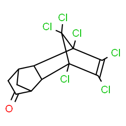 ChemSpider 2D Image | 1,8,9,10,11,11-Hexachlorotetracyclo[6.2.1.1~3,6~.0~2,7~]dodec-9-en-4-one | C12H8Cl6O