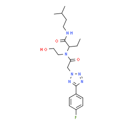 ChemSpider 2D Image | 2-[{[5-(4-Fluorophenyl)-2H-tetrazol-2-yl]acetyl}(2-hydroxyethyl)amino]-N-(3-methylbutyl)butanamide | C20H29FN6O3