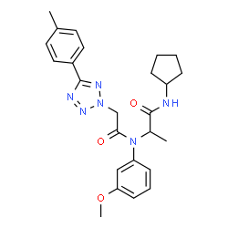 ChemSpider 2D Image | N-Cyclopentyl-N~2~-(3-methoxyphenyl)-N~2~-{[5-(4-methylphenyl)-2H-tetrazol-2-yl]acetyl}alaninamide | C25H30N6O3