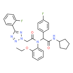 ChemSpider 2D Image | N-[2-(Cyclopentylamino)-1-(4-fluorophenyl)-2-oxoethyl]-N-(2-ethoxyphenyl)-2-[5-(2-fluorophenyl)-2H-tetrazol-2-yl]acetamide | C30H30F2N6O3