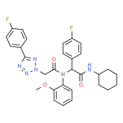 ChemSpider 2D Image | N-[2-(Cyclohexylamino)-1-(4-fluorophenyl)-2-oxoethyl]-2-[5-(4-fluorophenyl)-2H-tetrazol-2-yl]-N-(2-methoxyphenyl)acetamide | C30H30F2N6O3