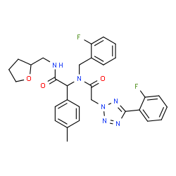 ChemSpider 2D Image | N-(2-Fluorobenzyl)-2-[5-(2-fluorophenyl)-2H-tetrazol-2-yl]-N-{1-(4-methylphenyl)-2-oxo-2-[(tetrahydro-2-furanylmethyl)amino]ethyl}acetamide | C30H30F2N6O3