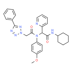 ChemSpider 2D Image | N-[2-(Cyclohexylamino)-2-oxo-1-(2-pyridinyl)ethyl]-N-(4-methoxyphenyl)-2-(5-phenyl-2H-tetrazol-2-yl)acetamide | C29H31N7O3