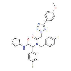 ChemSpider 2D Image | N-[2-(Cyclopentylamino)-1-(4-fluorophenyl)-2-oxoethyl]-N-(4-fluorobenzyl)-2-[5-(4-methoxyphenyl)-2H-tetrazol-2-yl]acetamide | C30H30F2N6O3