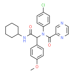 ChemSpider 2D Image | N-(4-Chlorophenyl)-N-[2-(cyclohexylamino)-1-(4-methoxyphenyl)-2-oxoethyl]-2-pyrazinecarboxamide | C26H27ClN4O3