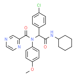 ChemSpider 2D Image | N-[1-(4-Chlorophenyl)-2-(cyclohexylamino)-2-oxoethyl]-N-(4-methoxyphenyl)-2-pyrazinecarboxamide | C26H27ClN4O3