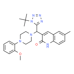 ChemSpider 2D Image | 3-{[4-(2-Methoxyphenyl)-1-piperazinyl][1-(2-methyl-2-propanyl)-1H-tetrazol-5-yl]methyl}-6-methyl-2(1H)-quinolinone | C27H33N7O2