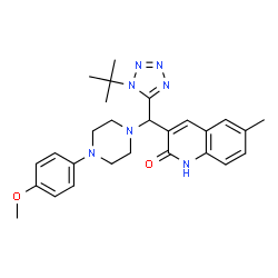 ChemSpider 2D Image | 3-{[4-(4-Methoxyphenyl)-1-piperazinyl][1-(2-methyl-2-propanyl)-1H-tetrazol-5-yl]methyl}-6-methyl-2(1H)-quinolinone | C27H33N7O2