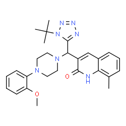 ChemSpider 2D Image | 3-{[4-(2-Methoxyphenyl)-1-piperazinyl][1-(2-methyl-2-propanyl)-1H-tetrazol-5-yl]methyl}-8-methyl-2(1H)-quinolinone | C27H33N7O2