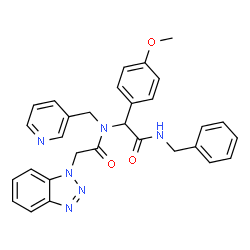 ChemSpider 2D Image | 2-(1H-Benzotriazol-1-yl)-N-[2-(benzylamino)-1-(4-methoxyphenyl)-2-oxoethyl]-N-(3-pyridinylmethyl)acetamide | C30H28N6O3