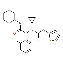 ChemSpider 2D Image | N-[2-(Cyclohexylamino)-1-(2-fluorophenyl)-2-oxoethyl]-N-cyclopropyl-2-(2-thienyl)acetamide | C23H27FN2O2S