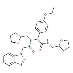 ChemSpider 2D Image | 2-(1H-Benzotriazol-1-yl)-N-{1-(4-ethoxyphenyl)-2-oxo-2-[(tetrahydro-2-furanylmethyl)amino]ethyl}-N-(tetrahydro-2-furanylmethyl)acetamide | C28H35N5O5