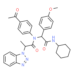 ChemSpider 2D Image | N-(4-Acetylphenyl)-2-(1H-benzotriazol-1-yl)-N-[2-(cyclohexylamino)-1-(4-methoxyphenyl)-2-oxoethyl]propanamide | C32H35N5O4