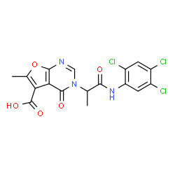 ChemSpider 2D Image | 6-Methyl-4-oxo-3-{1-oxo-1-[(2,4,5-trichlorophenyl)amino]-2-propanyl}-3,4-dihydrofuro[2,3-d]pyrimidine-5-carboxylic acid | C17H12Cl3N3O5