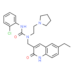ChemSpider 2D Image | 3-(2-Chlorophenyl)-1-[(6-ethyl-2-oxo-1,2-dihydro-3-quinolinyl)methyl]-1-[2-(1-pyrrolidinyl)ethyl]urea | C25H29ClN4O2